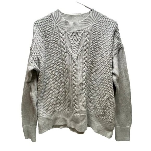 Banana Republic Cable Knit Sweater Women's Medium Gray Fisherman Mock Neck NWOT - Picture 1 of 9